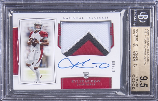 2019 Panini National Treasures #161 Kyler Murray Signed Patch Rookie Card (#87/99) - BGS GEM MINT 9.5/BGS 10